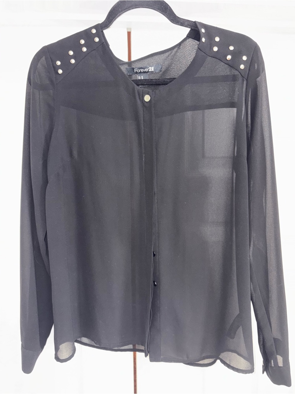 Forever 21 Black Sheer Blouse Jacket with Studded Shoulders